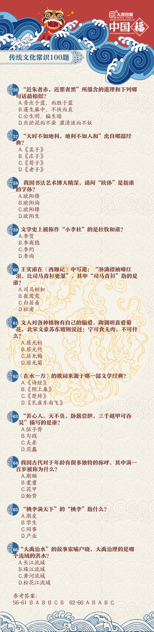 常識積累：傳統(tǒng)文化100題